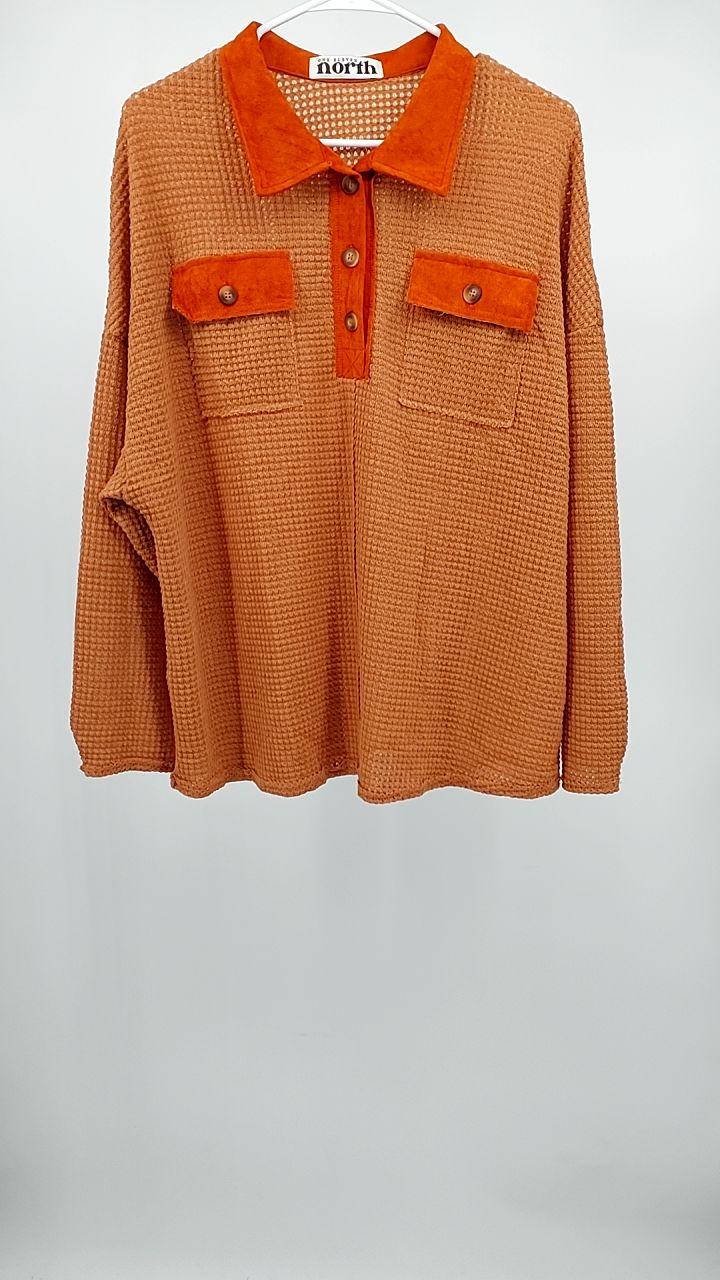Can't Imagine Why Waffle Knit Contrast Trim Top