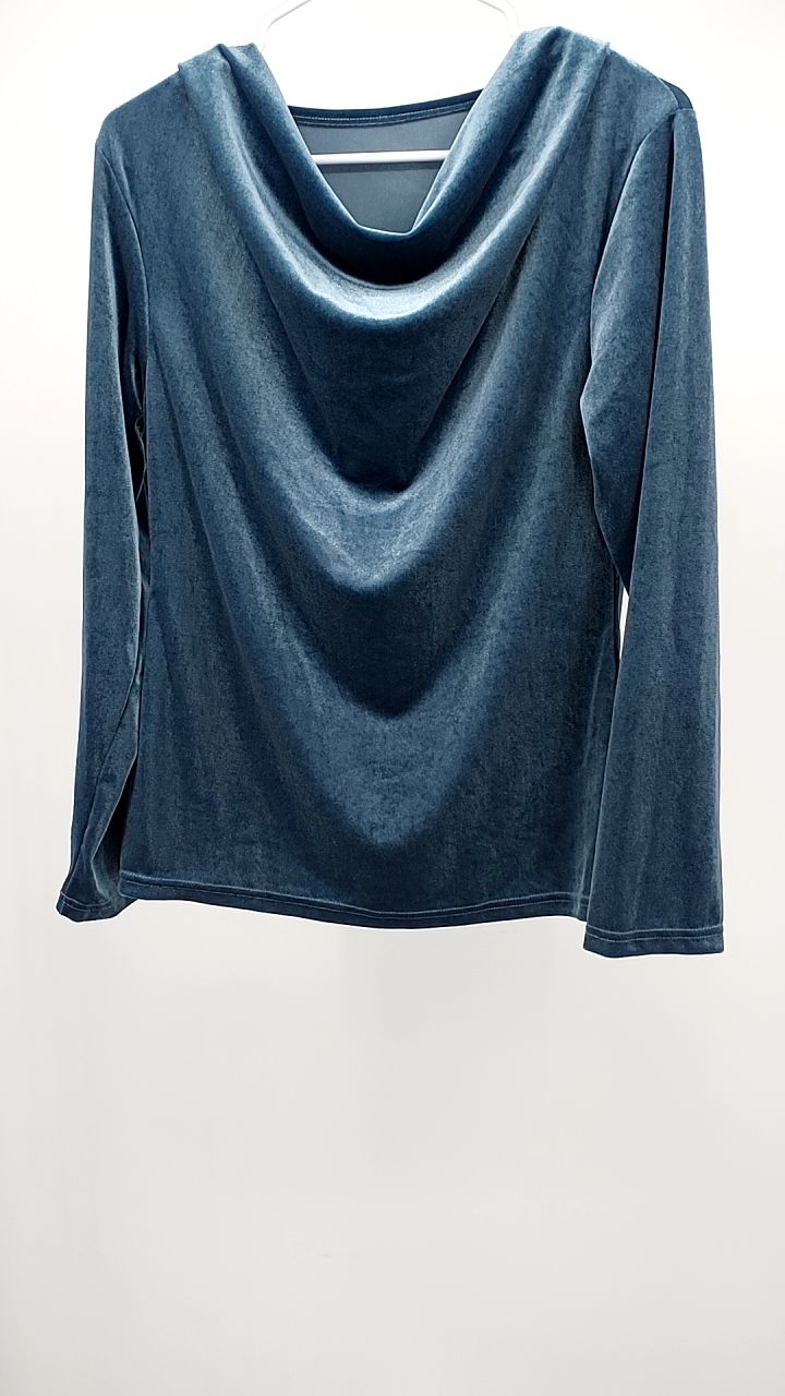 Velvet Cowl Neck Long Sleeve T-Shirt