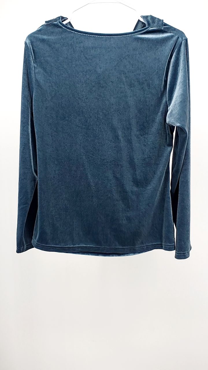 Velvet Cowl Neck Long Sleeve T-Shirt
