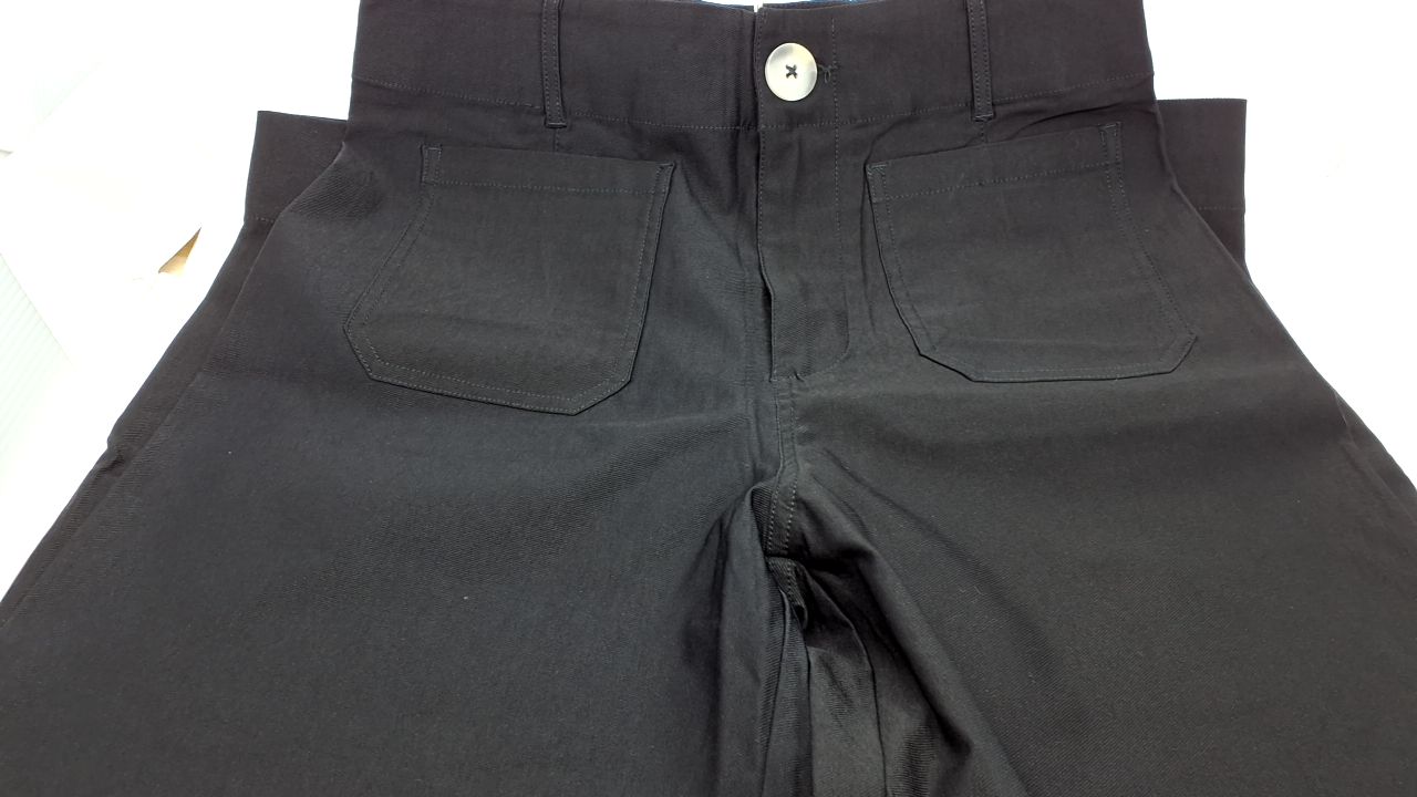 miduo Womens Fashion Plus Size Button High Waisted Zipper Cropped Wide Leg Straight Leg Capris Pants with Pockets Black 31 - Image 2