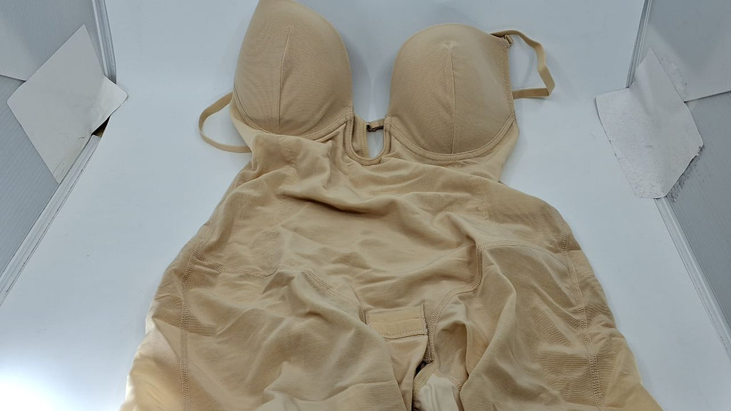 Decorus Women's Backless Shapewear Tummy Control Shaping Low Back Full Deep Plunge Strapless Bodysuit Mid Thigh Control Body Shaper for Women Beige - Image 2