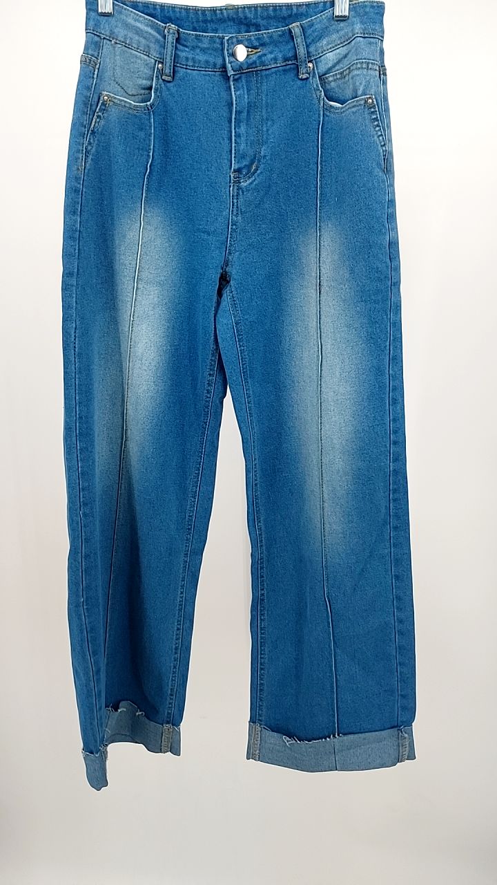 High-Waisted Wide Leg Cuffed Jeans