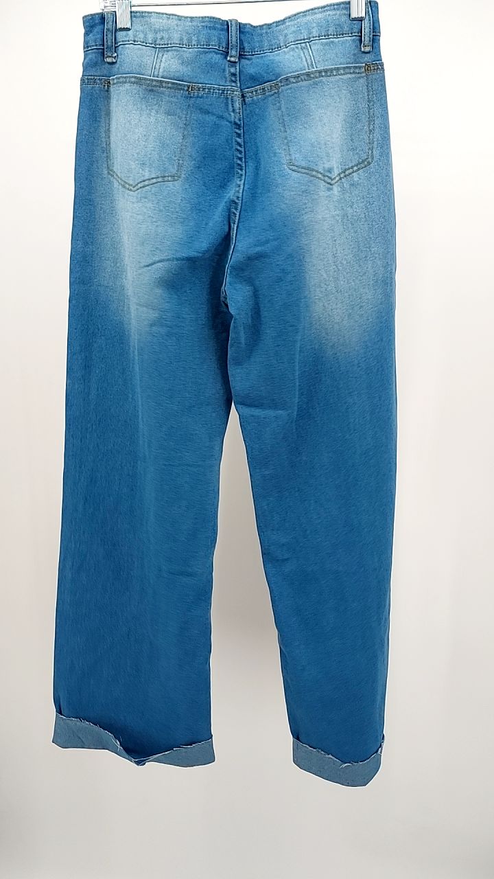 High-Waisted Wide Leg Cuffed Jeans