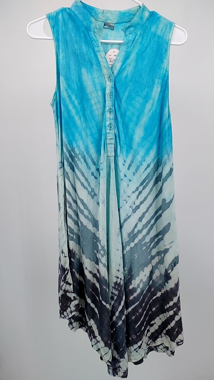 Tri-Colors Tie-Dye With Button up Rayon Sundress