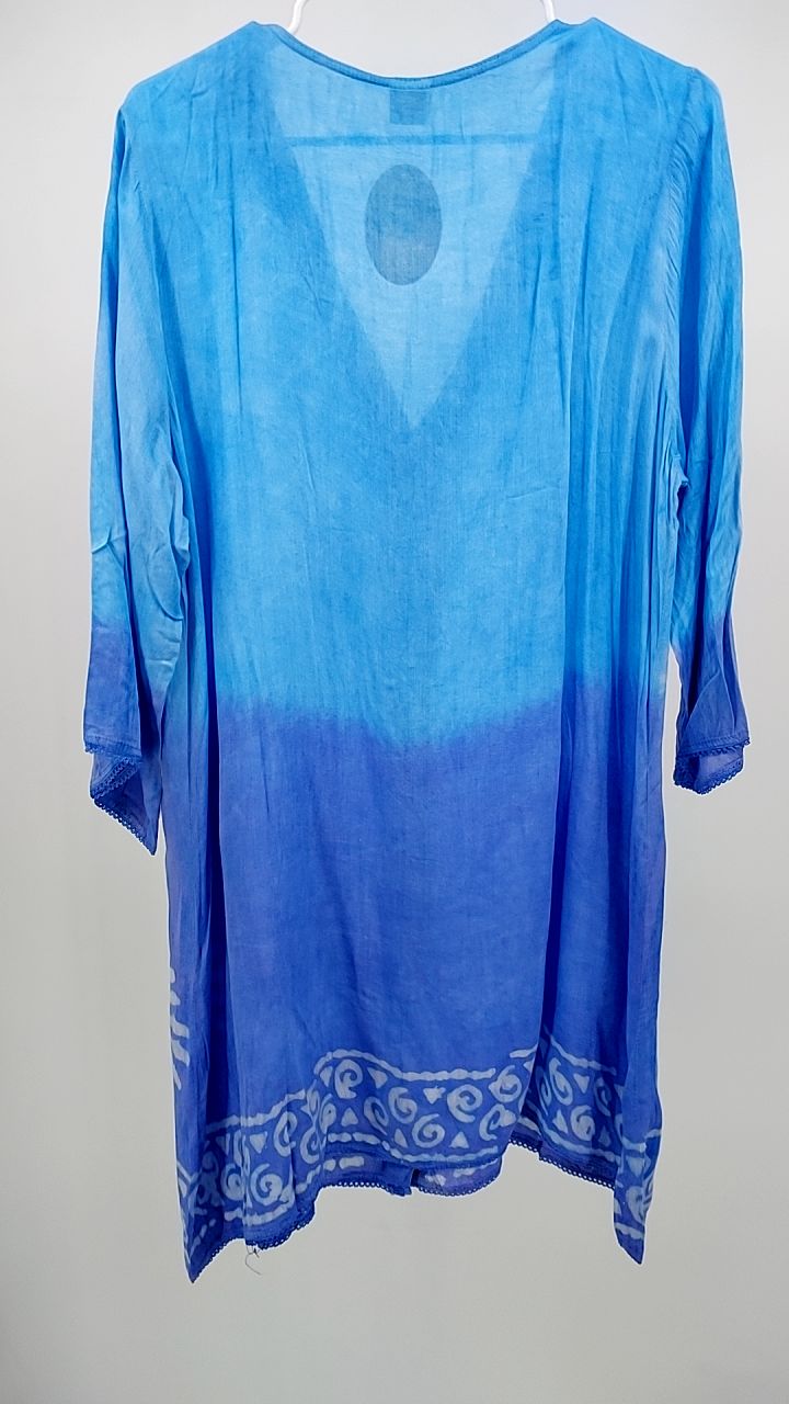 Three quarters Sleeve V-Neck Button Down Block Print Shirt