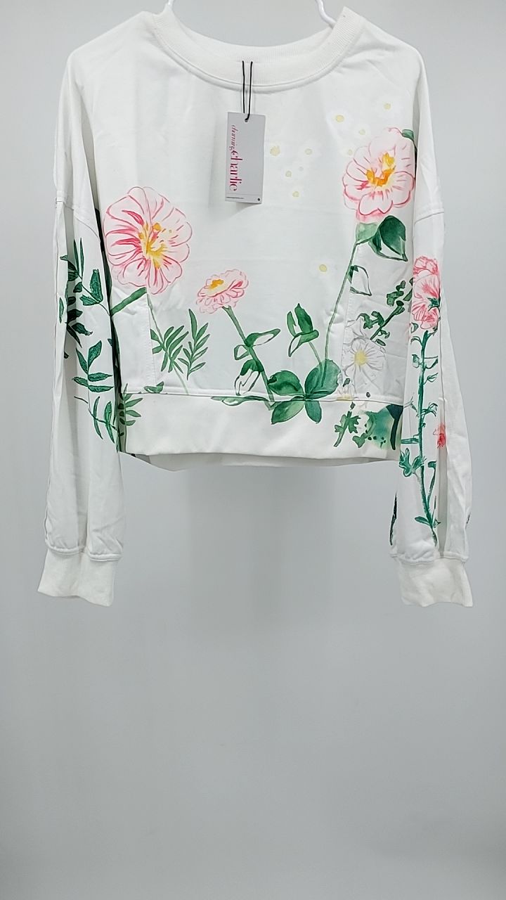 Printed Round Neck Dropped Shoulder Sweatshirt