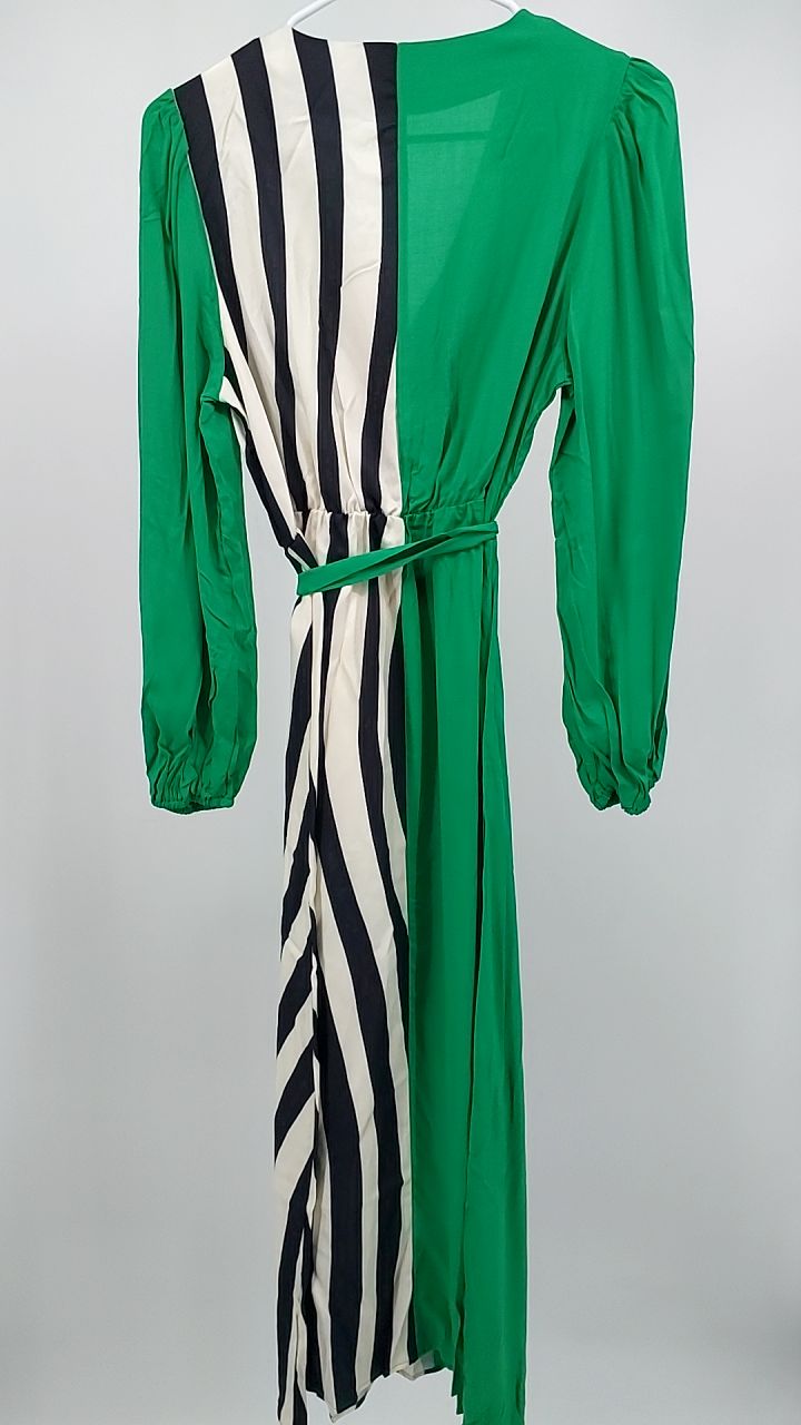 Color Block Striped Long Sleeve Midi Dress